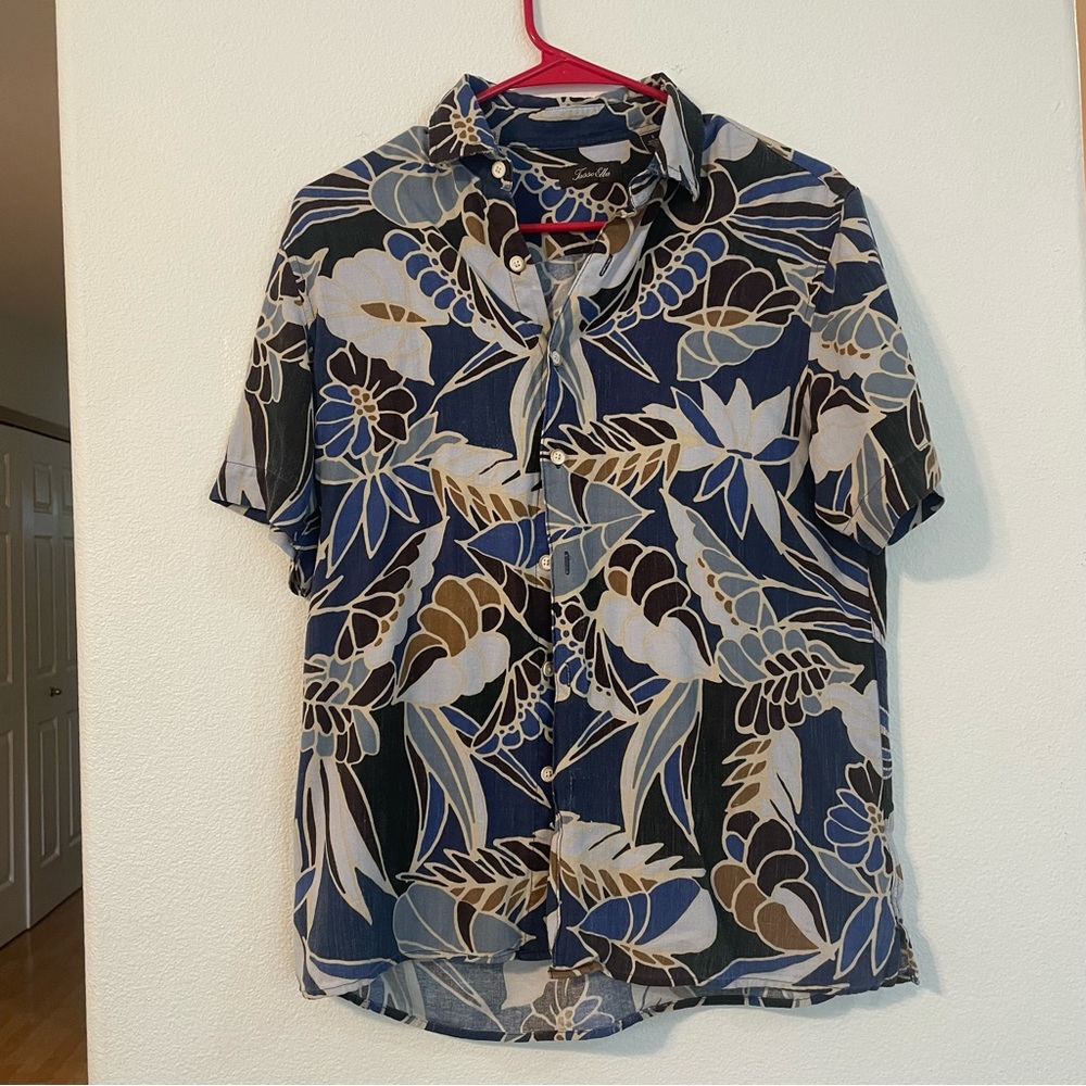 Tasso Elba Men's Floral Button Down Shirt - Blue and Brown